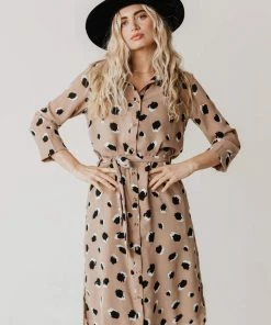 Kennz Leopard Print Dress Taupe Dresses