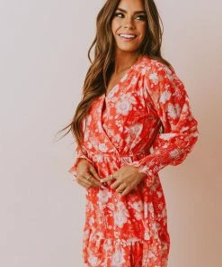 Vendor-unknown Lilah Floral Mini Dress Red/Ivory