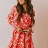 Vendor-unknown Lilah Floral Mini Dress Red/Ivory