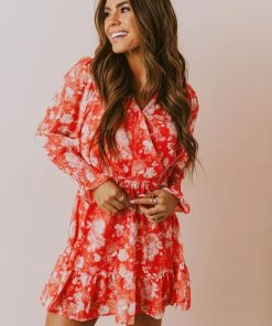Vendor-unknown Lilah Floral Mini Dress Red/Ivory