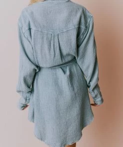 Vendor-unknown Lola Button Front Dress Grey Long Sleeved