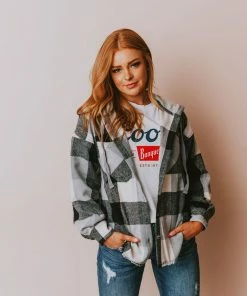 Vendor-unknown Tops Luletta Flannel Hooded Shacket Black