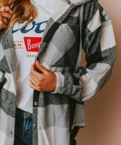 Vendor-unknown Tops Luletta Flannel Hooded Shacket Black