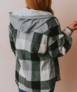 Vendor-unknown Tops Luletta Flannel Hooded Shacket Black