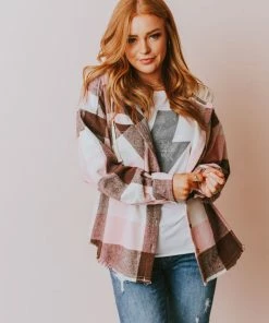 Vendor-unknown Luletta Flannel Hooded Shacket Blush Tops