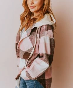 Vendor-unknown Luletta Flannel Hooded Shacket Blush Tops