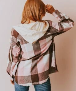 Vendor-unknown Luletta Flannel Hooded Shacket Blush Tops