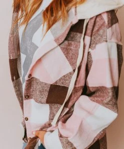 Vendor-unknown Luletta Flannel Hooded Shacket Blush Tops