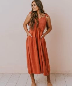 Vendor-unknown Magnolia Midi Dress Brick Dresses