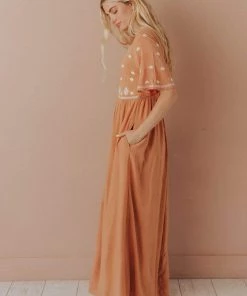 Vendor-unknown Marina Embroidered Maxi Dress Apricot
