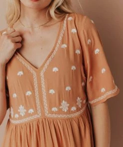 Vendor-unknown Marina Embroidered Maxi Dress Apricot