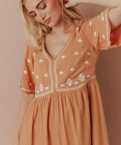 Vendor-unknown Marina Embroidered Maxi Dress Apricot