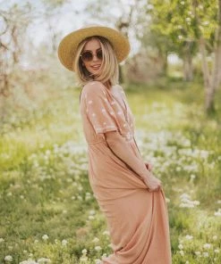 Vendor-unknown Marina Embroidered Maxi Dress Apricot