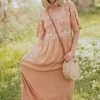 Vendor-unknown Marina Embroidered Maxi Dress Apricot