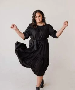 Plus Size EXCLUSIVE! Ivy Square Neck Ruffle Dress Black
