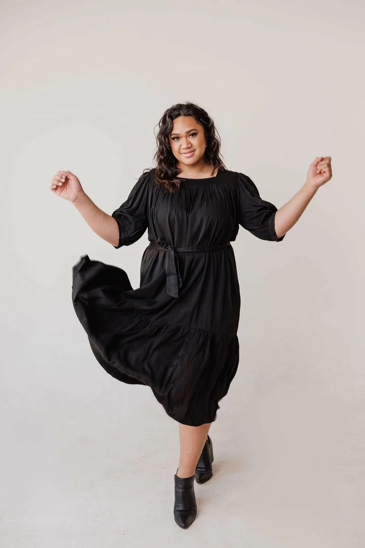 Plus Size EXCLUSIVE! Ivy Square Neck Ruffle Dress Black 4 Plus Size EXCLUSIVE! Ivy Square Neck Ruffle Dress Black