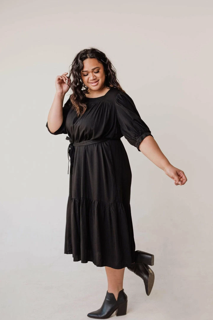 Plus Size EXCLUSIVE! Ivy Square Neck Ruffle Dress Black 7 Plus Size EXCLUSIVE! Ivy Square Neck Ruffle Dress Black