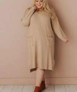 Vendor-unknown Plus Size Mischa Pocket Sweater Dress Camel