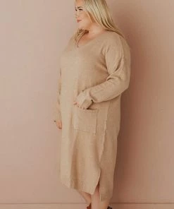 Vendor-unknown Plus Size Mischa Pocket Sweater Dress Camel