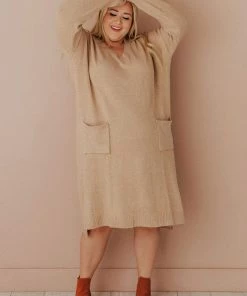 Vendor-unknown Plus Size Mischa Pocket Sweater Dress Camel