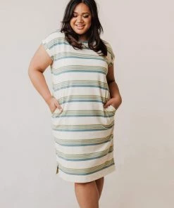 Vendor-unknown Plus Size Tammy Striped Muscle Tee Dress Sage