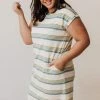 Vendor-unknown Plus Size Tammy Striped Muscle Tee Dress Sage