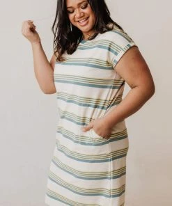 Vendor-unknown Plus Size Tammy Striped Muscle Tee Dress Sage