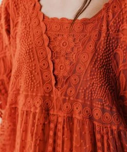 Vendor-unknown Dresses Reyna Sheer Embroidered Dress Ginger