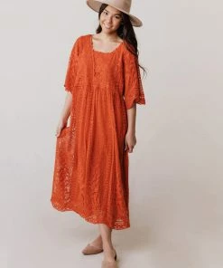 Vendor-unknown Dresses Reyna Sheer Embroidered Dress Ginger