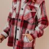 Vendor-unknown Trudy Plaid Shacket Burgundy Tops