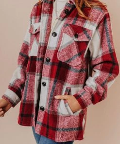 Vendor-unknown Trudy Plaid Shacket Burgundy Tops