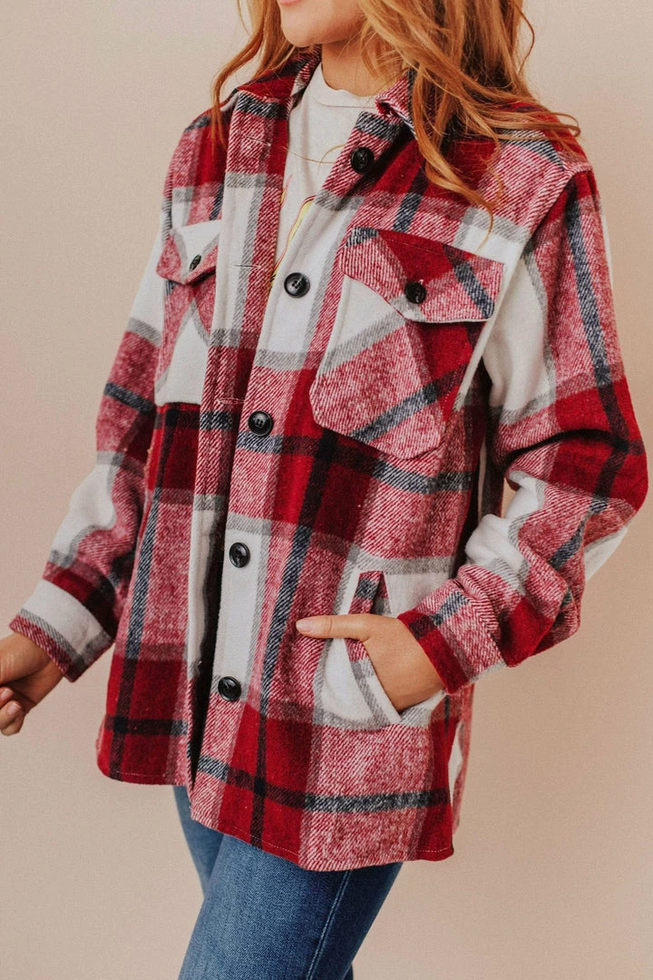 Vendor-unknown Trudy Plaid Shacket Burgundy Tops 3 Vendor-unknown Trudy Plaid Shacket Burgundy Tops