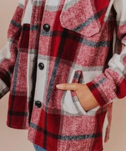 Vendor-unknown Trudy Plaid Shacket Burgundy Tops 14 Vendor-unknown Trudy Plaid Shacket Burgundy Tops