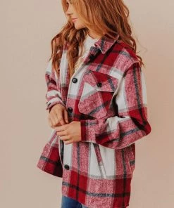 Vendor-unknown Trudy Plaid Shacket Burgundy Tops 13 Vendor-unknown Trudy Plaid Shacket Burgundy Tops