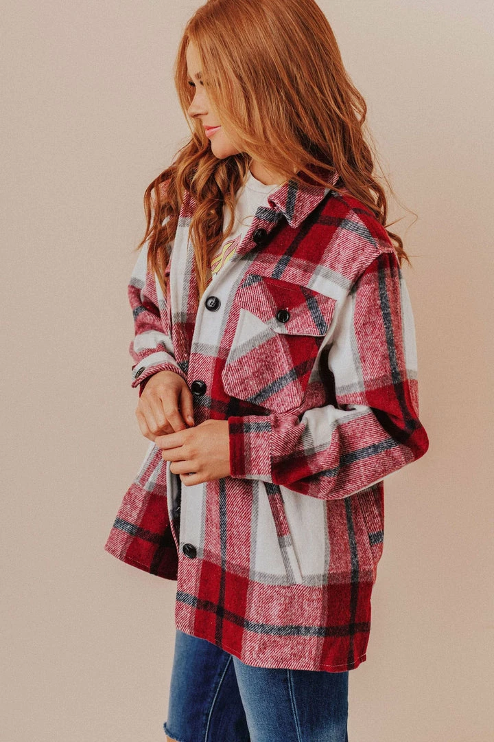 Vendor-unknown Trudy Plaid Shacket Burgundy Tops 7 Vendor-unknown Trudy Plaid Shacket Burgundy Tops