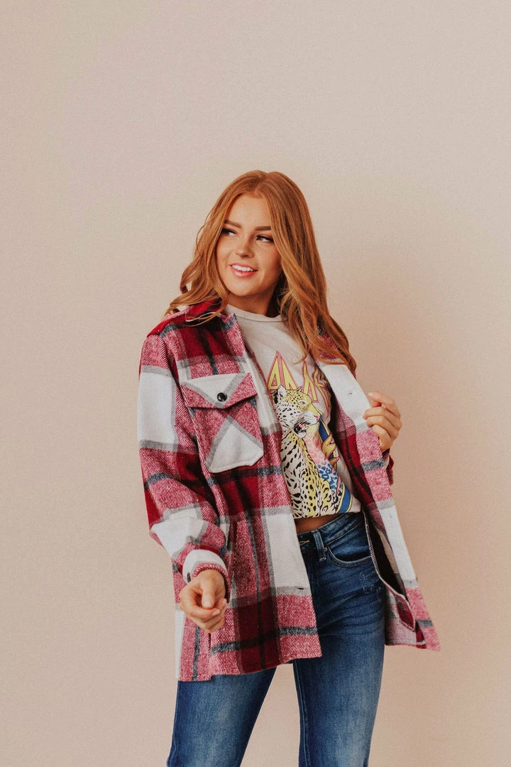 Vendor-unknown Trudy Plaid Shacket Burgundy Tops 6 Vendor-unknown Trudy Plaid Shacket Burgundy Tops