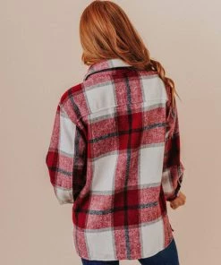 Vendor-unknown Trudy Plaid Shacket Burgundy Tops 15 Vendor-unknown Trudy Plaid Shacket Burgundy Tops