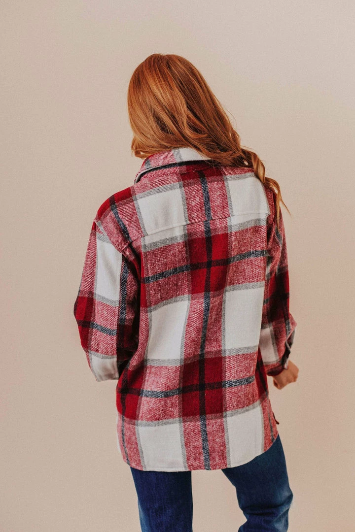 Vendor-unknown Trudy Plaid Shacket Burgundy Tops 9 Vendor-unknown Trudy Plaid Shacket Burgundy Tops