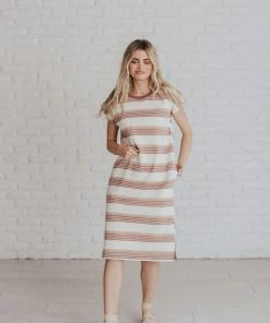 Vendor-unknown Dresses Tammy Striped Muscle Tee Dress Cream