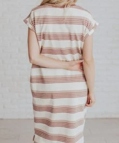 Vendor-unknown Dresses Tammy Striped Muscle Tee Dress Cream