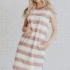 Vendor-unknown Dresses Tammy Striped Muscle Tee Dress Cream