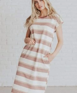 Vendor-unknown Dresses Tammy Striped Muscle Tee Dress Cream