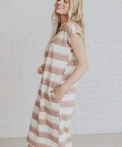 Vendor-unknown Dresses Tammy Striped Muscle Tee Dress Cream