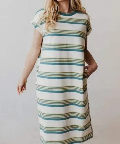 Vendor-unknown Tammy Striped Muscle Tee Dress Sage