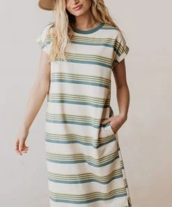 Vendor-unknown Tammy Striped Muscle Tee Dress Sage