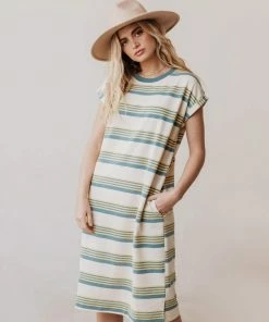 Vendor-unknown Tammy Striped Muscle Tee Dress Sage
