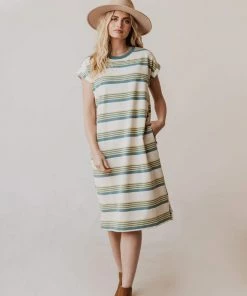 Vendor-unknown Tammy Striped Muscle Tee Dress Sage