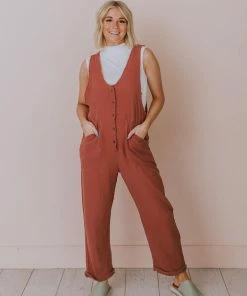 Hem & Thread Collin Raw Edge Jumpsuit Brick Dresses