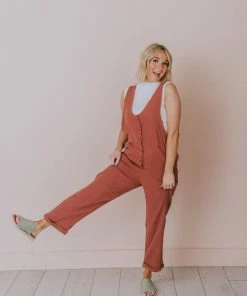 Hem & Thread Collin Raw Edge Jumpsuit Brick Dresses