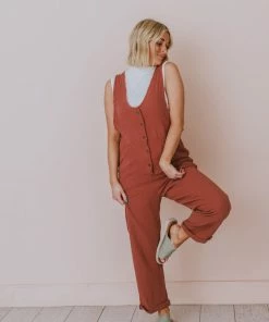 Hem & Thread Collin Raw Edge Jumpsuit Brick Dresses